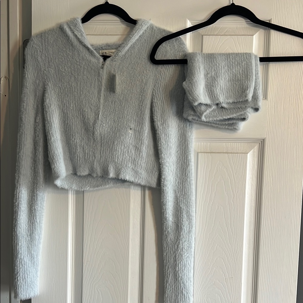 Cozy Light Blue Hooded Sweater Set